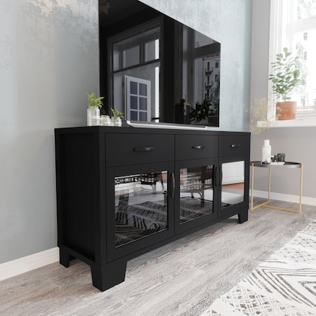 Flash Furniture Wells Black 59 Inch Modern Kitchen and Dining Room Buffet Sideboard Storage Cabinet EV-CA7515-01ZZ-BK-GG